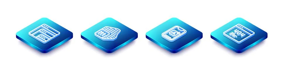 Set Isometric line Software, Processor, Mobile Apps and Page with 404 error.. Illustrazione stock