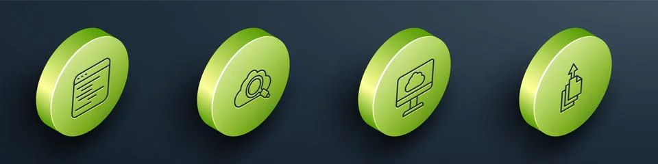 Set Isometric line Software, Search cloud computing, Cloud technology data Stock Illustration