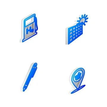 Set Isometric line Solar energy panel and sun, Hydrogen filling station, Pen  Stock Illustration