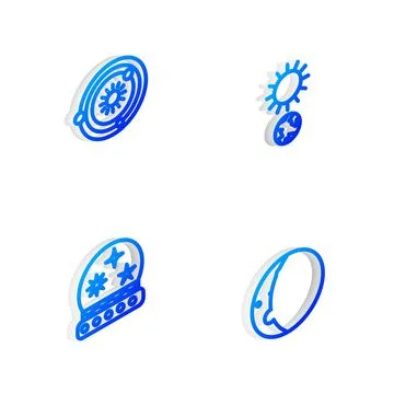 Set Isometric line Solstice, Solar system, Magic ball and Eclipse of the sun Illustrazione stock