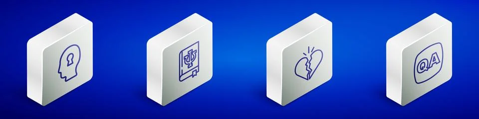 Set Isometric line Solution to the problem, Psychology book, Psi, Broken heart Stock Illustration