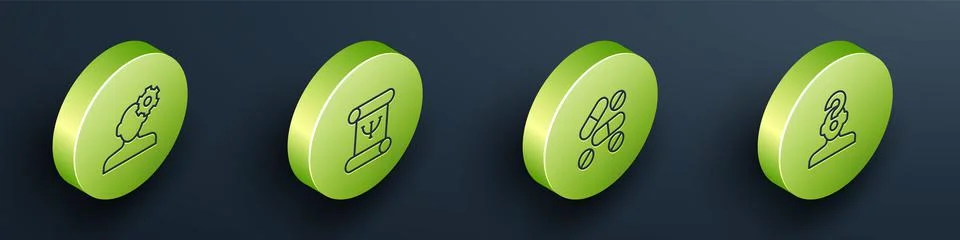 Set Isometric line Solution problem in psychology, Psychology book, Medicine Illustrazione stock