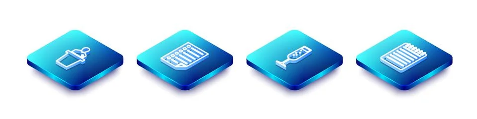 Set Isometric line Speaker, Document, Glass of champagne and Notebook icon. V Ilustração Stock