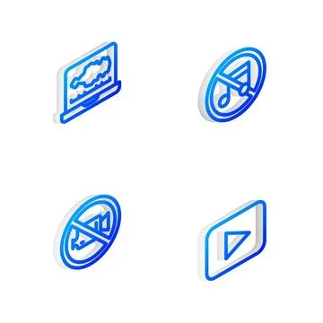 Set Isometric line Speaker mute, Sound or audio recorder, Prohibition no vi.. Stock Illustration