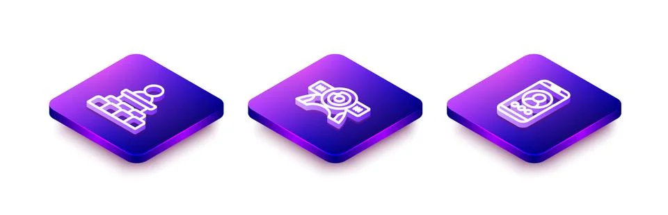 Set Isometric line Speaker, Web camera and Video chat conference icon. Vector 스톡 일러스트