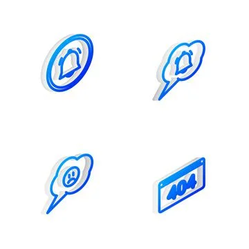 Set Isometric line Speech bubble chat notification, Button, with sad smile and Stock Illustration
