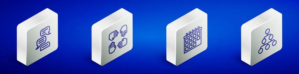 Set Isometric line Speech bubble chat, Project team base, Calendar and Hierarchy Stock Illustration