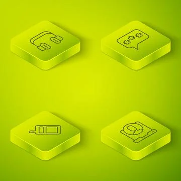 Set Isometric line Speech bubble chat, Mobile phone, Telephone 24 hours sup.. Stock Illustration