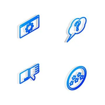 Set Isometric line Speech bubble Question, Setting, Dislike and Five stars ra Ilustração Stock