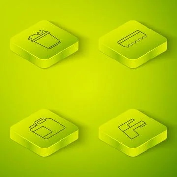 Set Isometric line Sponge, Bottle for cleaning agent, Water tap and Bucket with Stock-Illustration