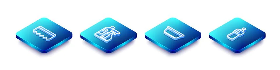 Set Isometric line Sponge with bubbles, Bottles for cleaning agent, Plastic Stockillustratie