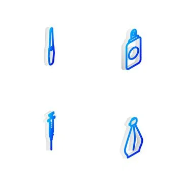 Set Isometric line Spray can, Nail file, Syringe and Perfume icon. Vector Stock Illustration