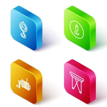 Set Isometric line Spring scale, Fishing hook, Spinning reel for fishing and Stock Illustration