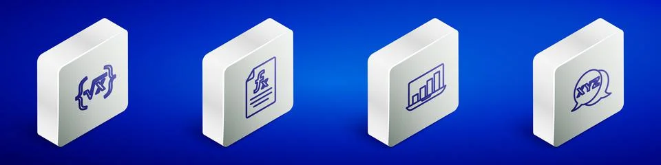 Set Isometric line Square root of x glyph, Function mathematical symbol, Laptop Illustrazione stock