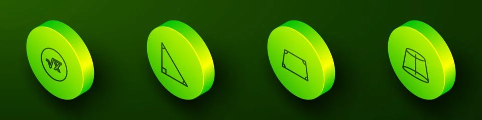 Set Isometric line Square root of x glyph, Triangle math, Acute trapezoid shape Stock Illustration