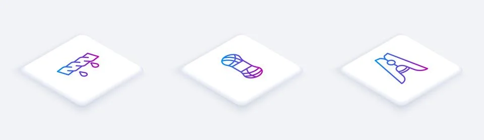 Set Isometric line Squeeze clothes, Yarn and Clothes pin. White square button Stock Illustration