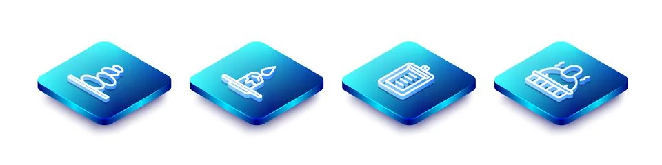 Set Isometric line Stack hot stones, Aroma candle, Clipboard with checklist and Stock Illustration