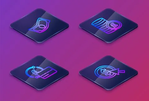 Set Isometric line Stacks paper money cash, Credit card, Coin with pound and Stock Illustration