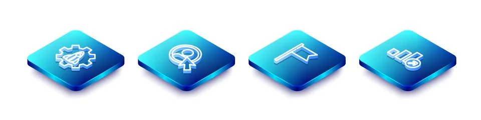 Set Isometric line Startup project concept, Create account screen, Location m Illustrazione stock
