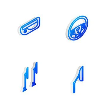 Set Isometric line Steering wheel, Car door handle, Windscreen wiper and icon Illustration