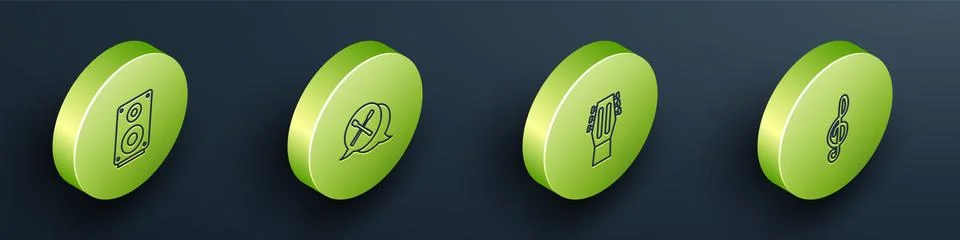 Set Isometric line Stereo speaker, Drum sticks, Guitar and Treble clef icon Ilustração Stock