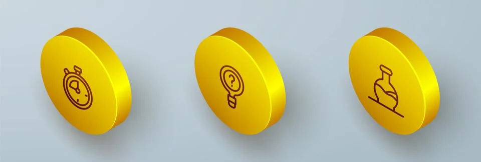 Set Isometric line Stopwatch, Unknown search and Test tube icon. Vector イラスト素材