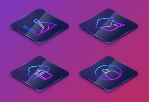 Set Isometric line Student working at laptop, Cloud online library, Graduation Stock Illustration
