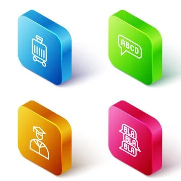 Set Isometric line Suitcase, Alphabet, Graduate and graduation cap and Spee.. Stock Illustration
