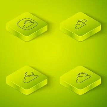 Set Isometric line Sun and cloud weather, Cloud with moon, and Weather forecast Ilustração Stock