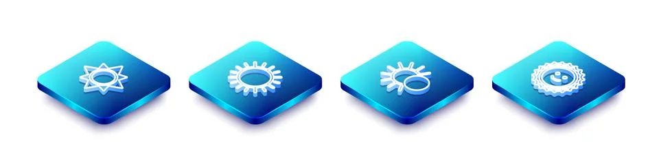 Set Isometric line Sun, , Eclipse of the sun and  icon. Vector Illustrazione stock