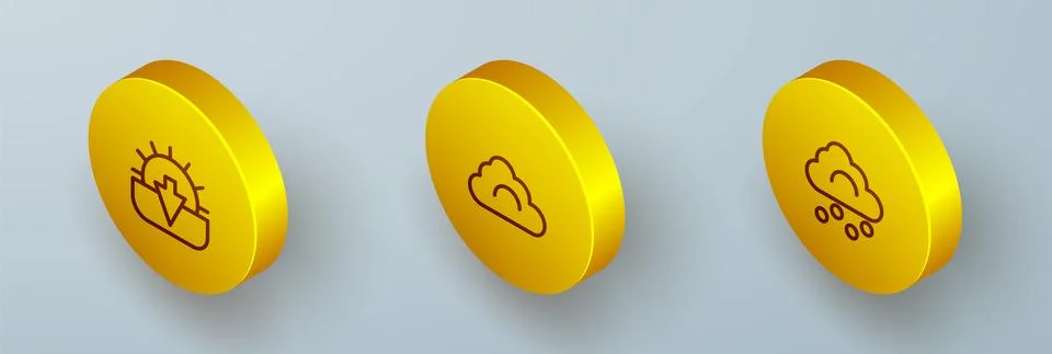 Set Isometric line Sunset, Cloud and Hail cloud icon. Vector 스톡 일러스트