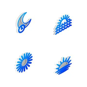 Set Isometric line Sunset, Sleeping moon,  and  icon. Vector Stock-Illustration