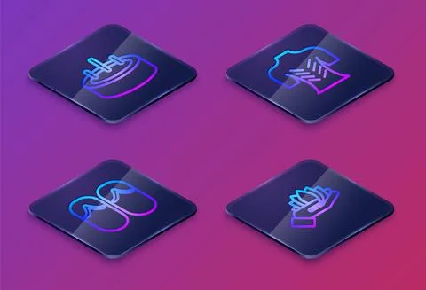 Set Isometric line Swimming pool with ladder, Flip flops, Massage and Lotus Stock Illustration