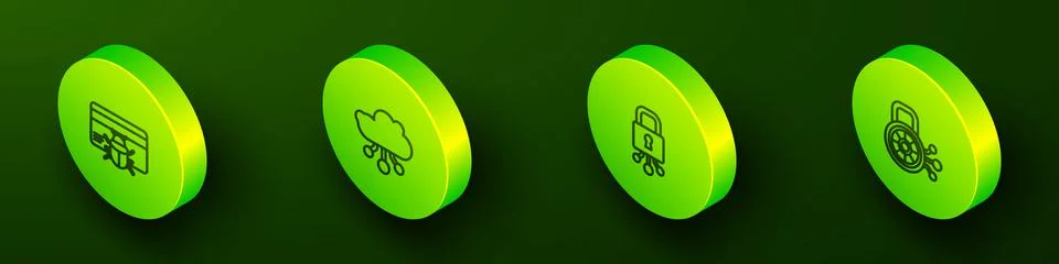 Set Isometric line System bug in credit card, Internet of things, Cyber security Stock Illustration