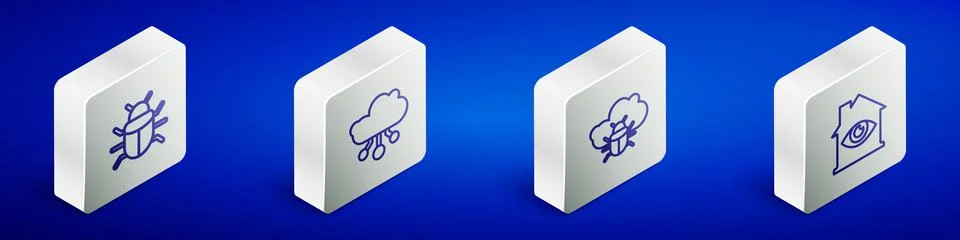 Set Isometric line System bug, Internet of things, on a cloud and House with eye Stock Illustration
