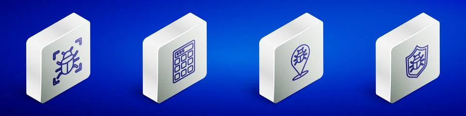 Set Isometric line System bug, Password protection, and icon. Vector Stock-Illustration