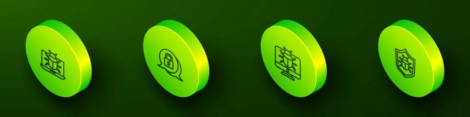 Set Isometric line System bug on monitor, Cyber security, and icon. Vector Stock-Illustration