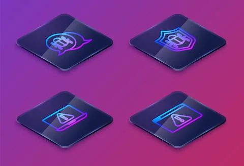 Set Isometric line System bug, Laptop with exclamation mark, and Browser. Blue Stock Illustration