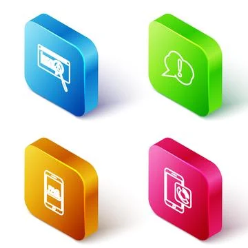 Set Isometric line System bug concept, Speech bubble Exclamation, Mobile with Illustrazione stock