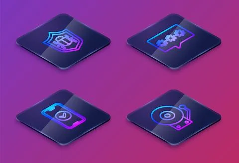 Set Isometric line System bug, Smartphone, Password protection and Ringing .. Stock Illustration
