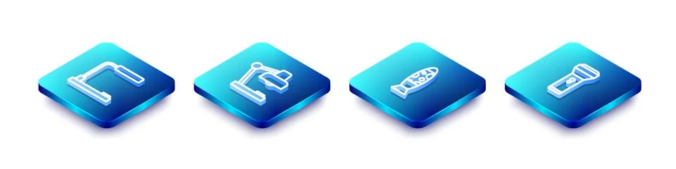 Set Isometric line Table lamp, , Floor and Flashlight icon. Vector 스톡 일러스트