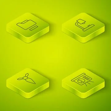 Set Isometric line Table lamp, Tie, Board with graph and Document folder icon Stock Illustration