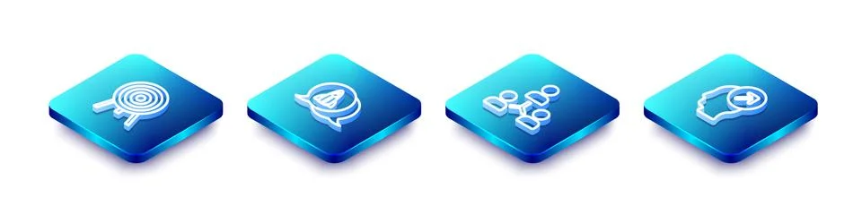 Set Isometric line Target, Startup project concept, Project team base and Head Stock Illustration