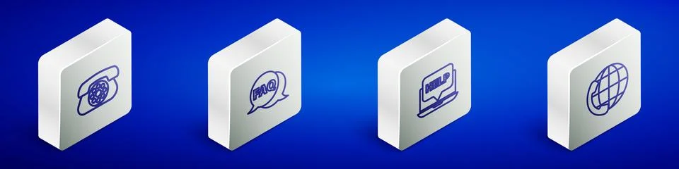 Set Isometric line Telephone, Speech bubble with FAQ, Laptop and help and 2.. Stock Illustration
