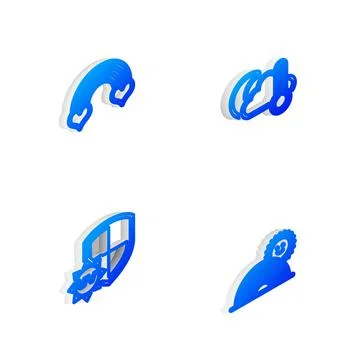 Set Isometric line Thermometer and cloud, moon, Rainbow with heart, UV Ilustração Stock