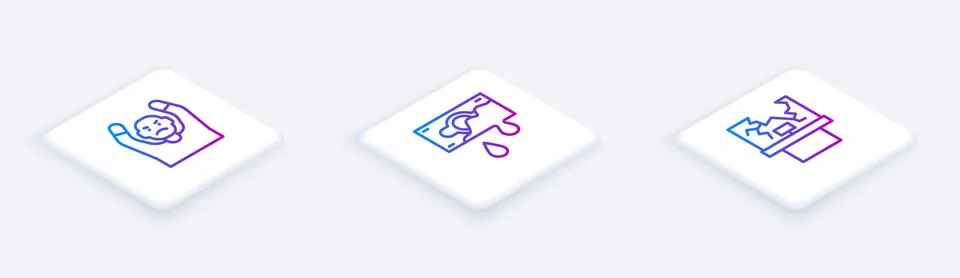 Set Isometric line Thief surrendering hands up, Bloody money and Broken window Stock Illustration