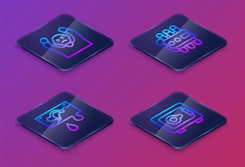 Set Isometric line Thief surrendering hands up, Bloody money, Dynamite timer Stock Illustration