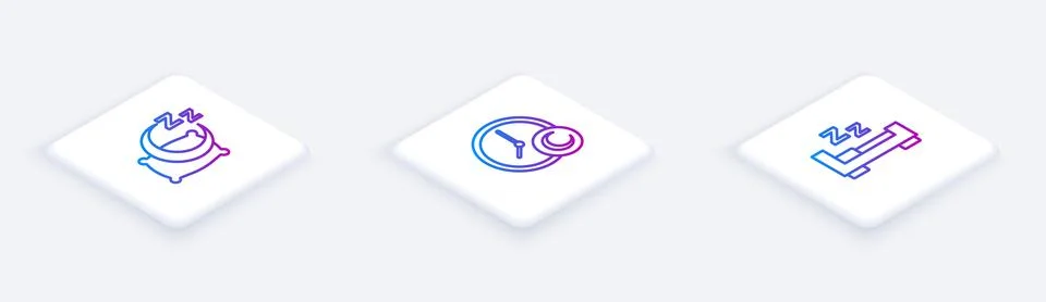 Set Isometric line Time to sleep,  and . White square button. Vector Stock Illustration