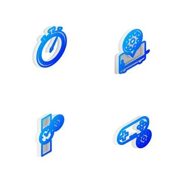Set Isometric line Toaster setting, Stopwatch, Wrist and Gamepad icon. Vector 스톡 일러스트