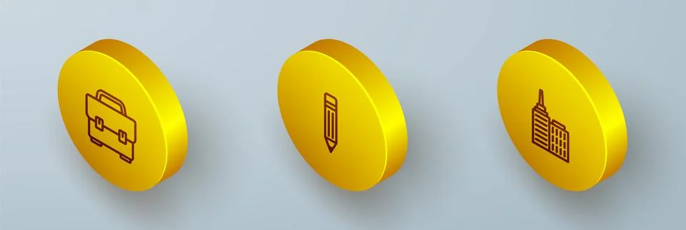 Set Isometric line Toolbox, Pencil with eraser and City landscape icon. Vector Stock Illustration